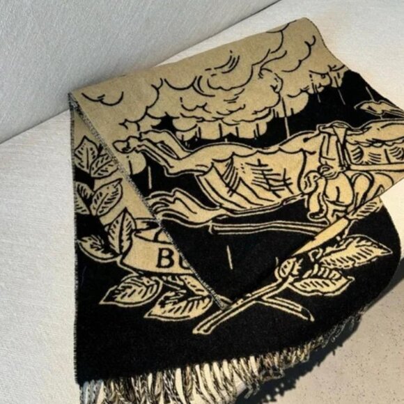 Burberry Black and Tan Leaf Design Scarf - Picture 2 of 6